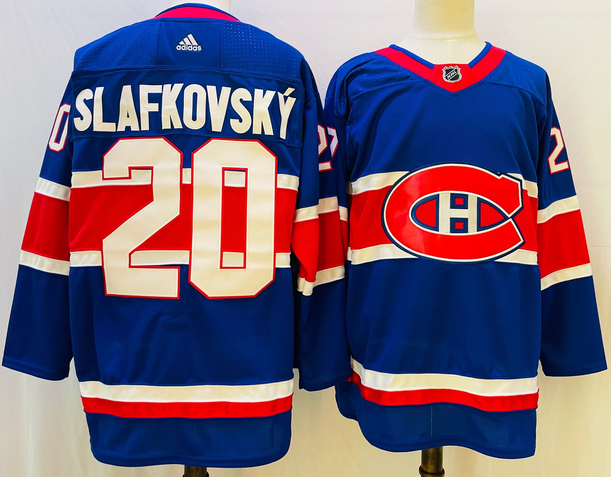 Men Montreal Canadiens #20 Slafkovsky Blue Throwback 2022 Adidas NHL Jersey